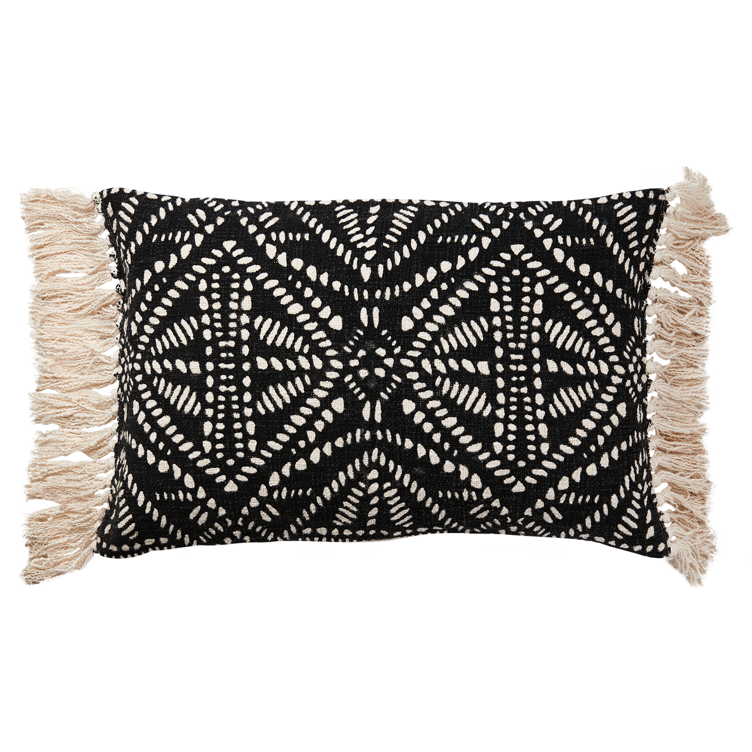cotton geometric cushion with tassel detailing