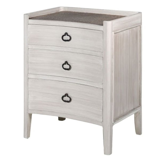 Langdale Whitewash and Rattan Bedside Table | Three Drawer