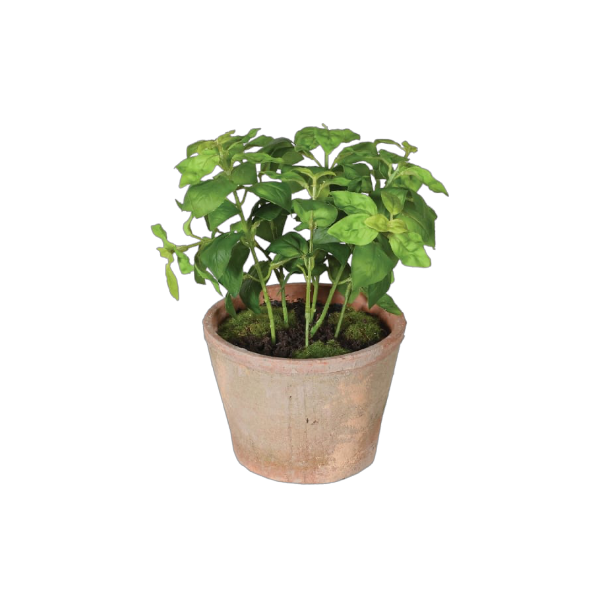 faux basil plant in pot