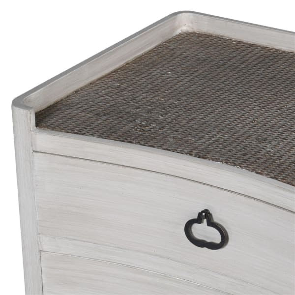 Langdale Whitewash and Rattan Bedside Table | Three Drawer